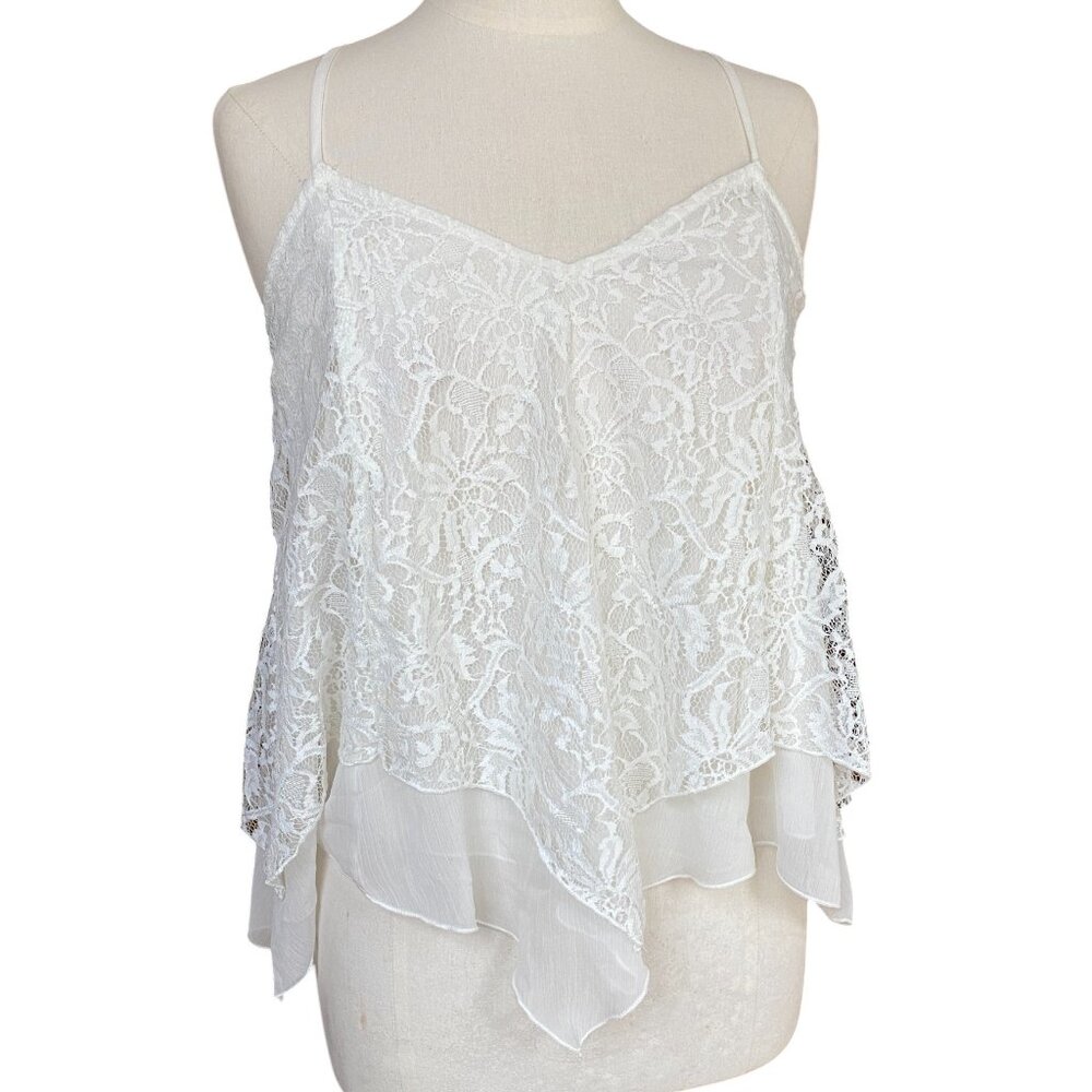 Abercrombie & Fitch Y2K Lace Handkerchief Hem Tank Top Ecru Elena Gilbert-M